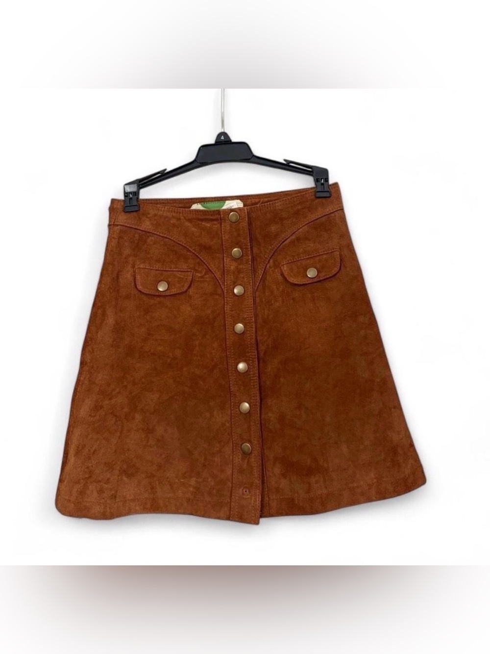 Anthropologie Rust Brown Suede Button-Front A-Line Skirt